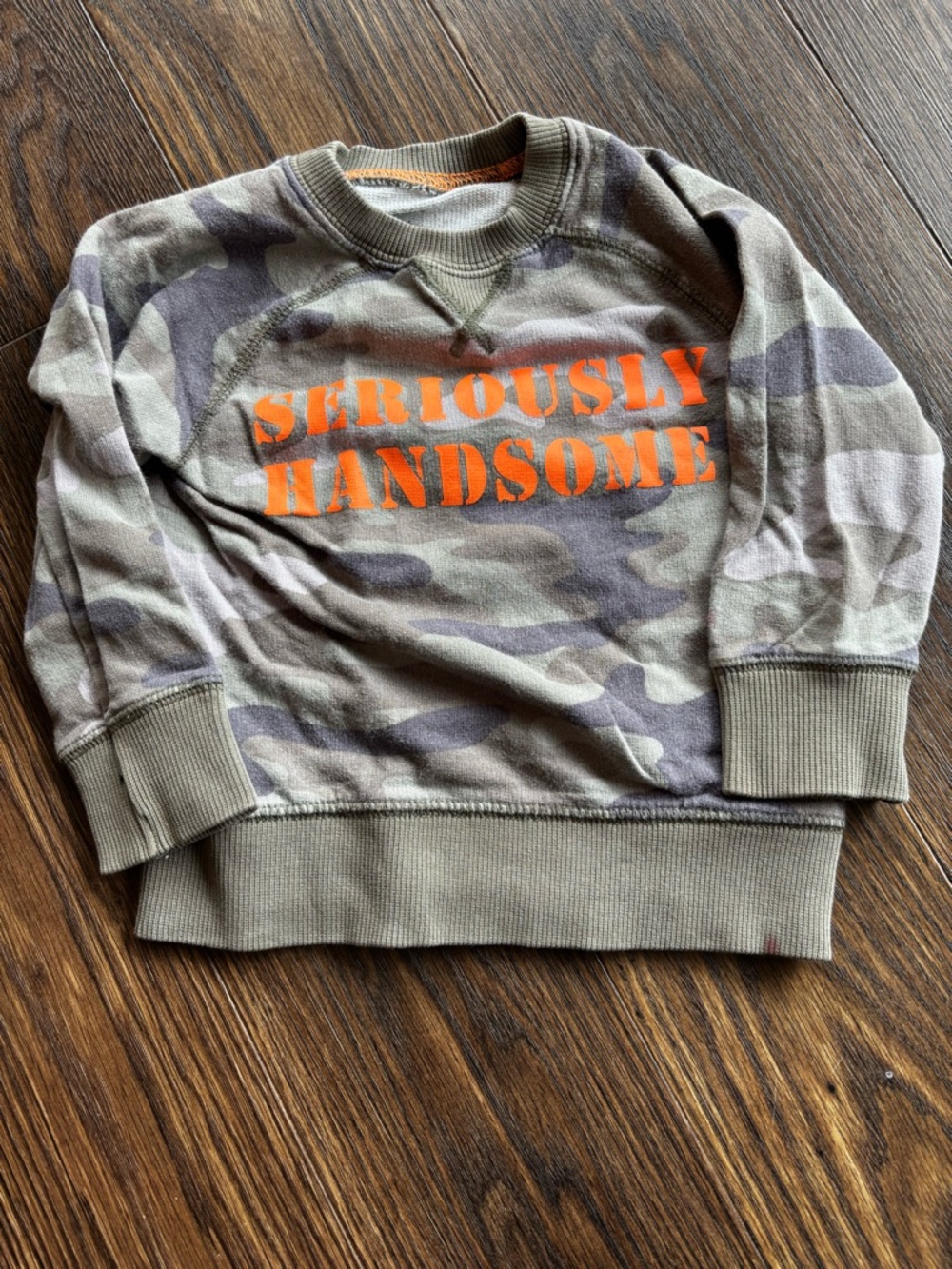 Carter's Camo Long Sleeve Tee with Bright Orange 'Seriously Handsome' Print